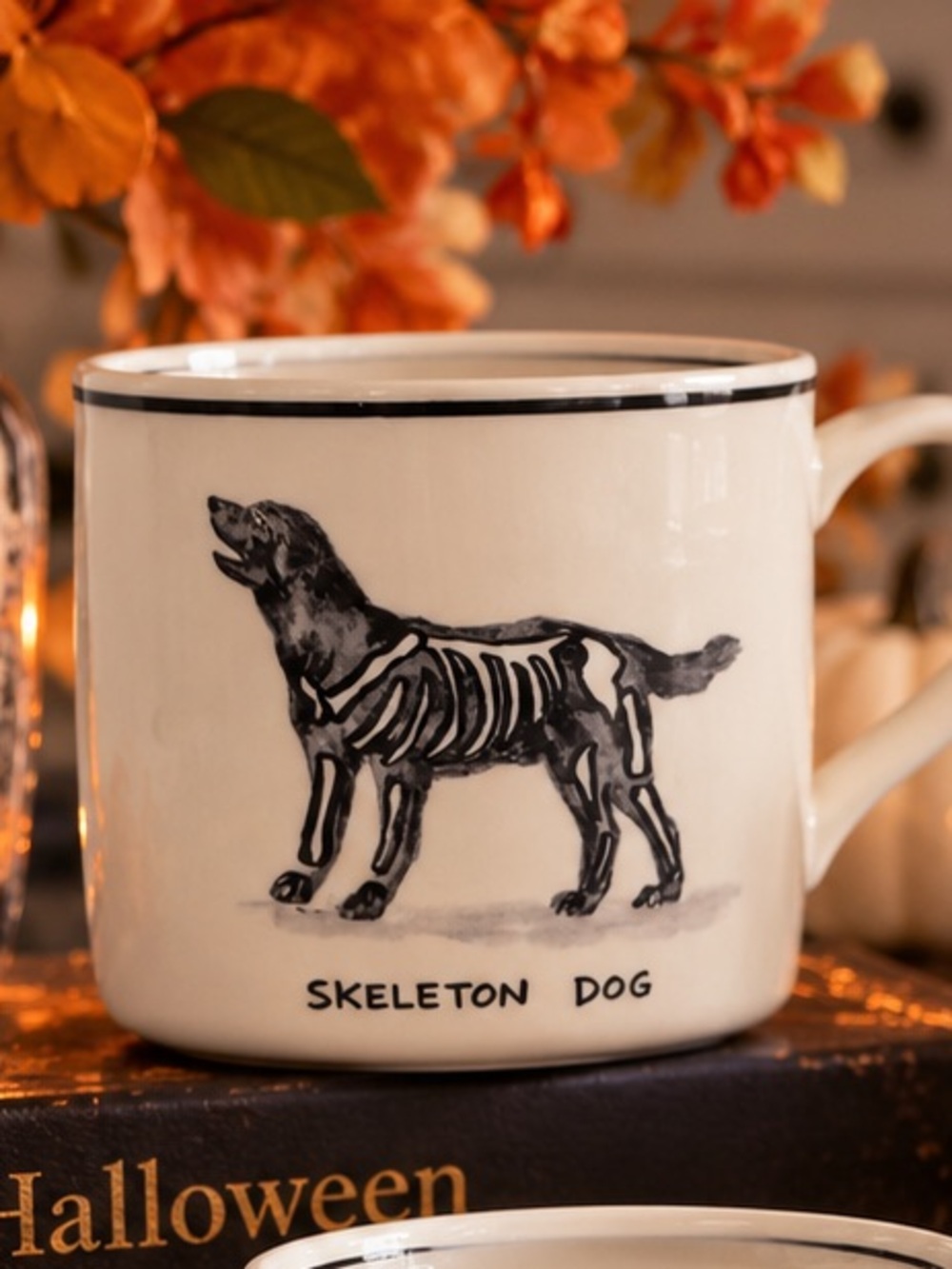 Molly Hatch Anthropologie Skeleton Dog Halloween Mug New